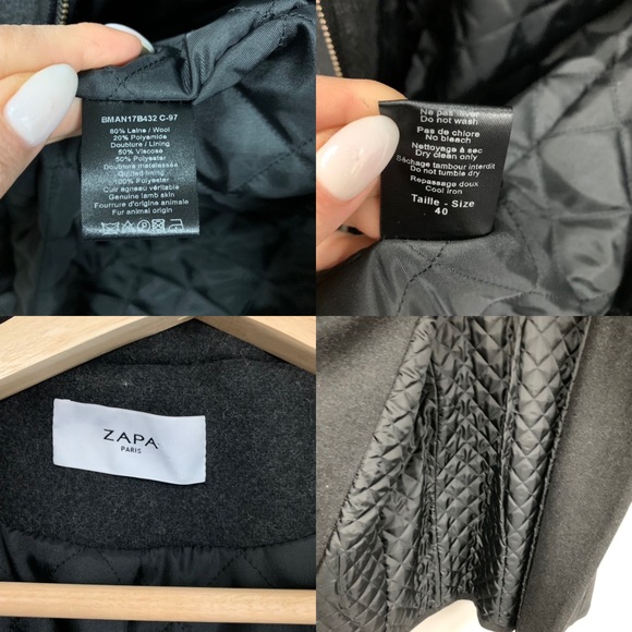 Zapa Paris wool Coat with fur trimmed hood Sz 40 8 - Picture 7 of 13